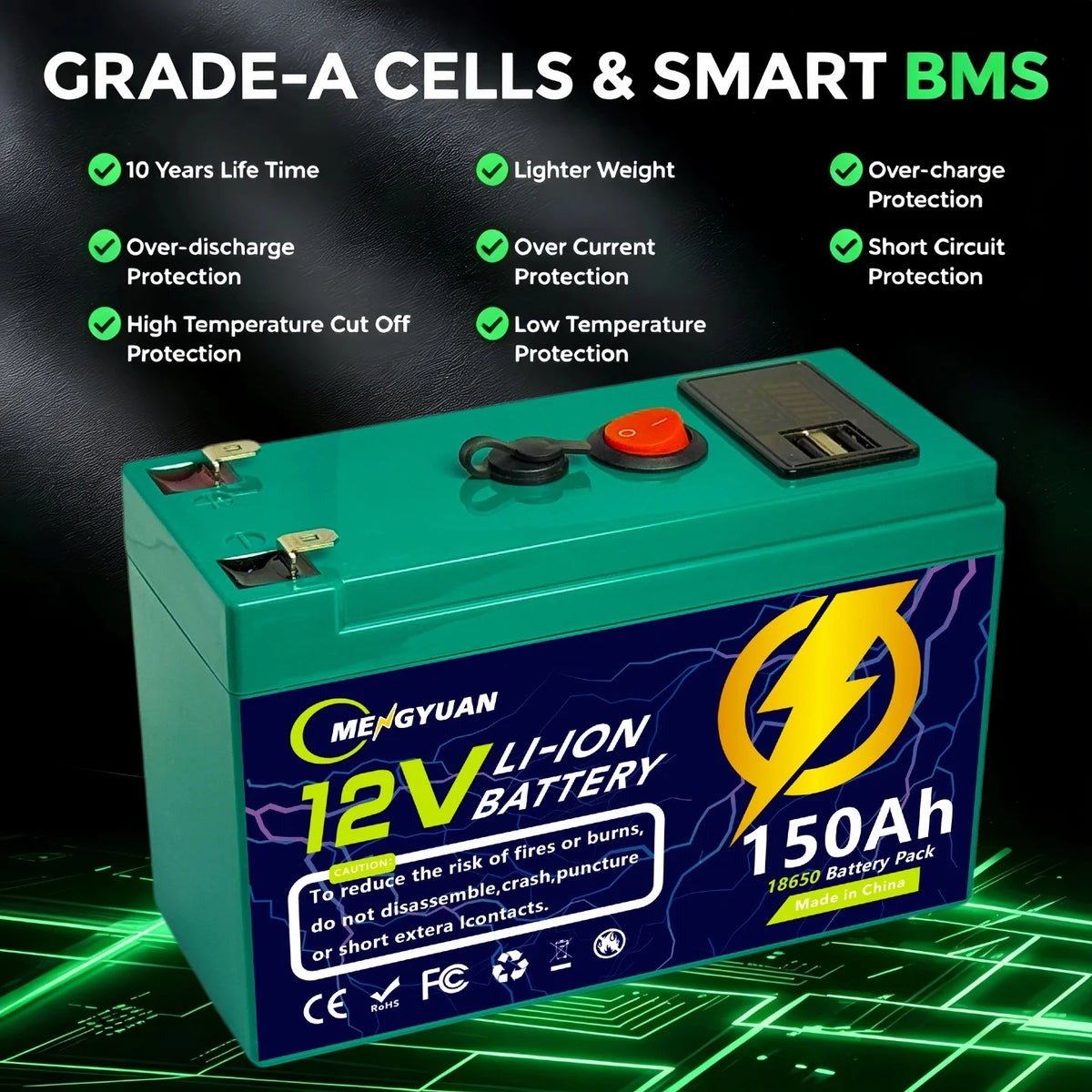 12V 150Ah Lithium-Ion Battery Built-in BMS Deep Cycle for LE