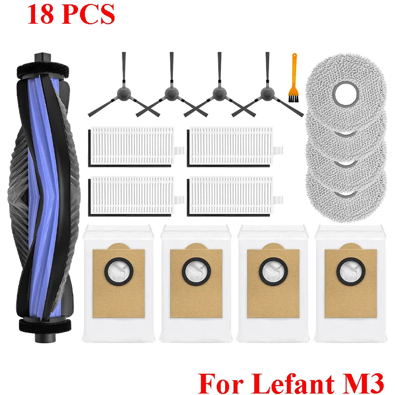 Accessories For Lefant M3 / M3 MAX / M3L HEPA Filters Robot Vacuum Cleaner Main Side Brush Mop Cloth Pads Dust Bags