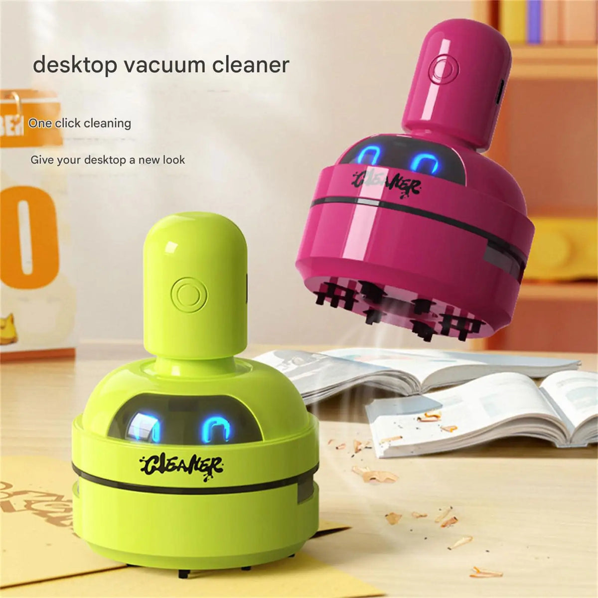 Cute Robot Desktop Vacuum Cleaner White USB Rechargeable Str