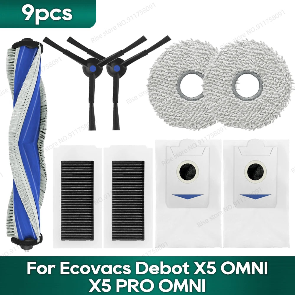 Compatible for Ecovacs X5 OMNI / X5 PRO OMNI Robot Vacuum Cleaner Dust Bags Accessories Main Side Brush Mop Cloth Replacement