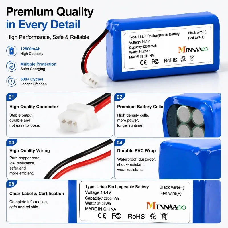 MINNAAOO 12800mAh 14.8V High Capacity Li-ion Battery For HUT