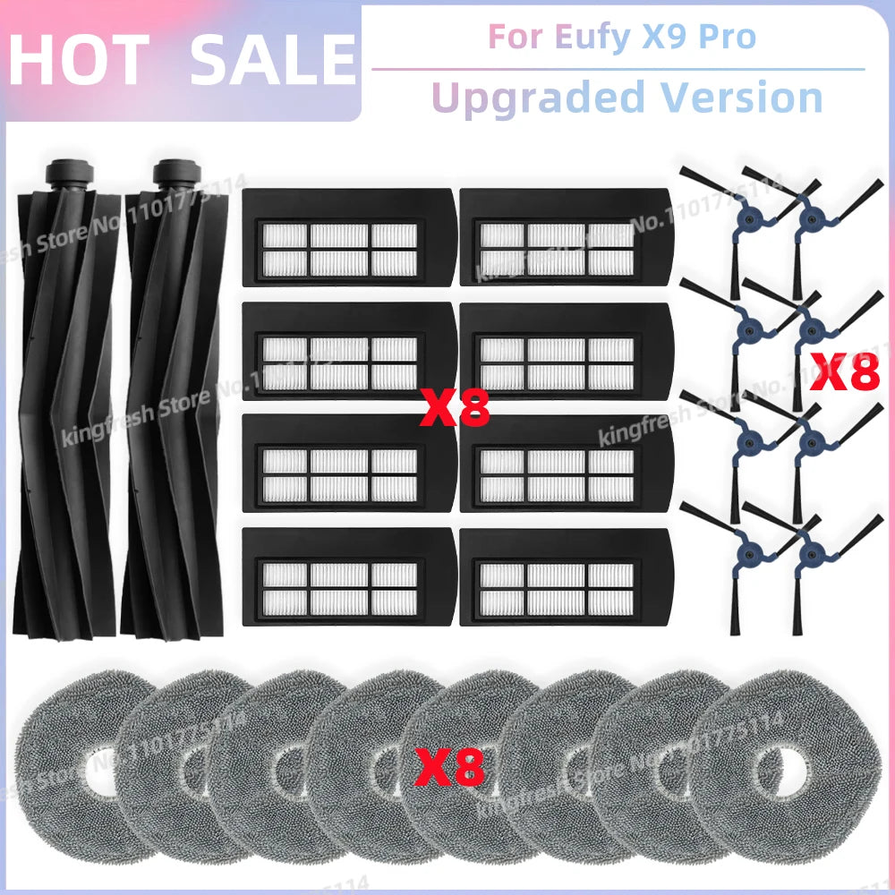 Compatible For Eufy X9 Pro Robot Vacuum Replacement Parts Main Roller Side Brush Hepa Filter Mop Cloth Pad Accessories