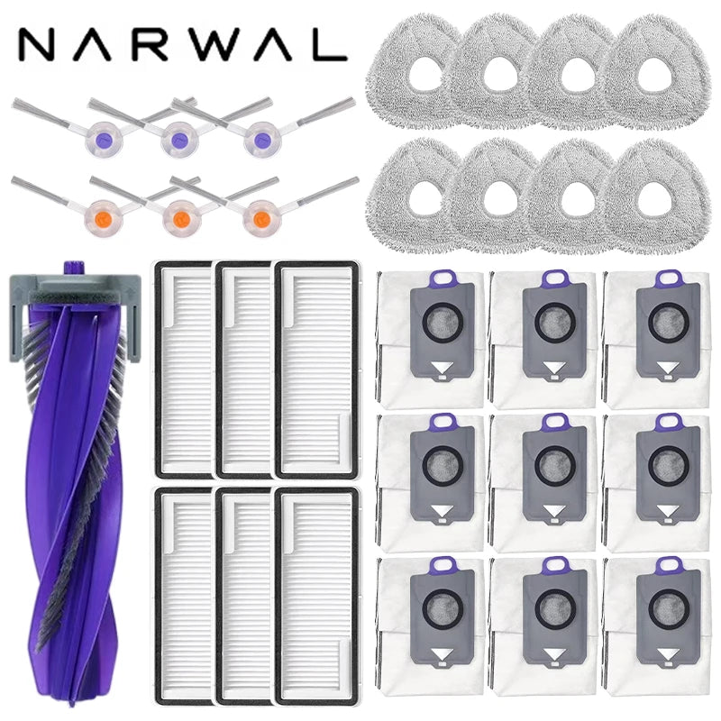 Narwal Freo Z Ultra Robot Vacuum Spare Parts Main Side Brushes Mop Cloths HEPA Filters Dust Bags Accessories