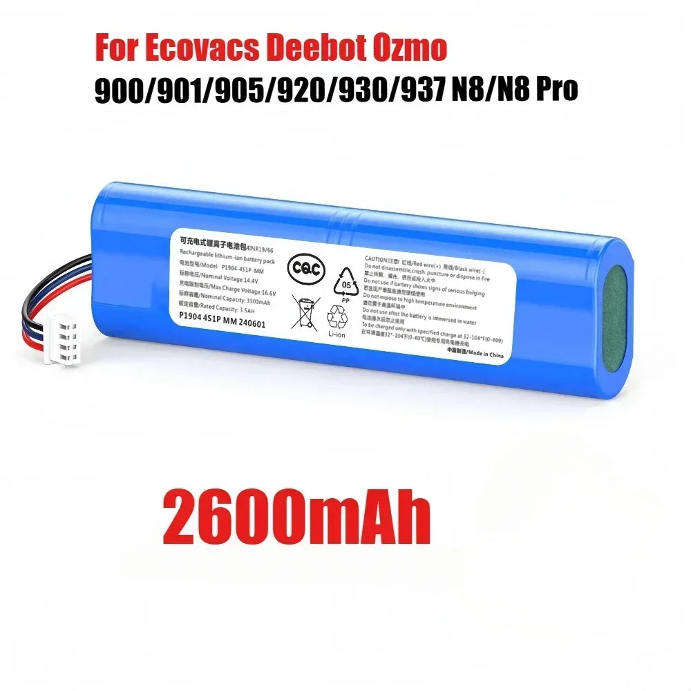 6500mAh Replacement Battery for Ecovacs Deebot Ozmo 900 901 905 920 930 937 N8 Pro 14.4V Li - ION Robot Vacuum Cleaner Battery