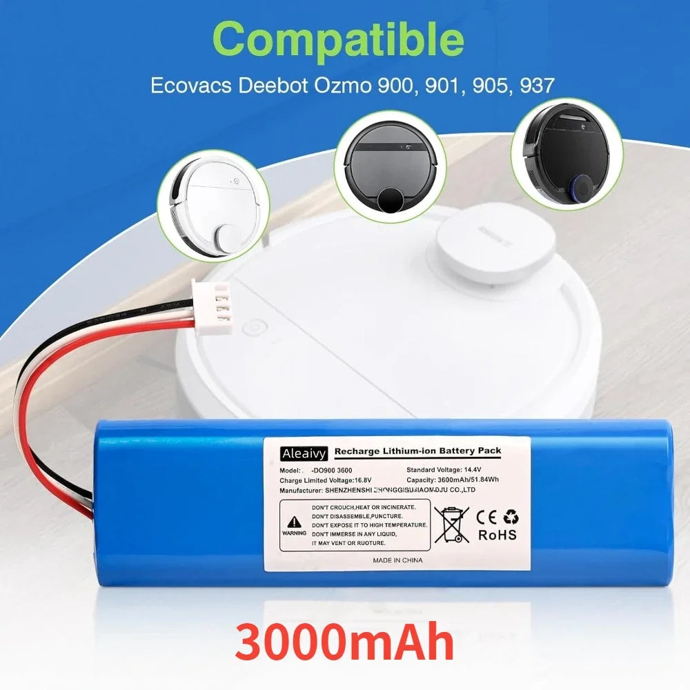 6800mAh Replacement Battery for Ecovacs Deebot Ozmo 900 901 905 920 930 937 N8 Pro 14.4V Li - ION Robot Vacuum Cleaner Battery