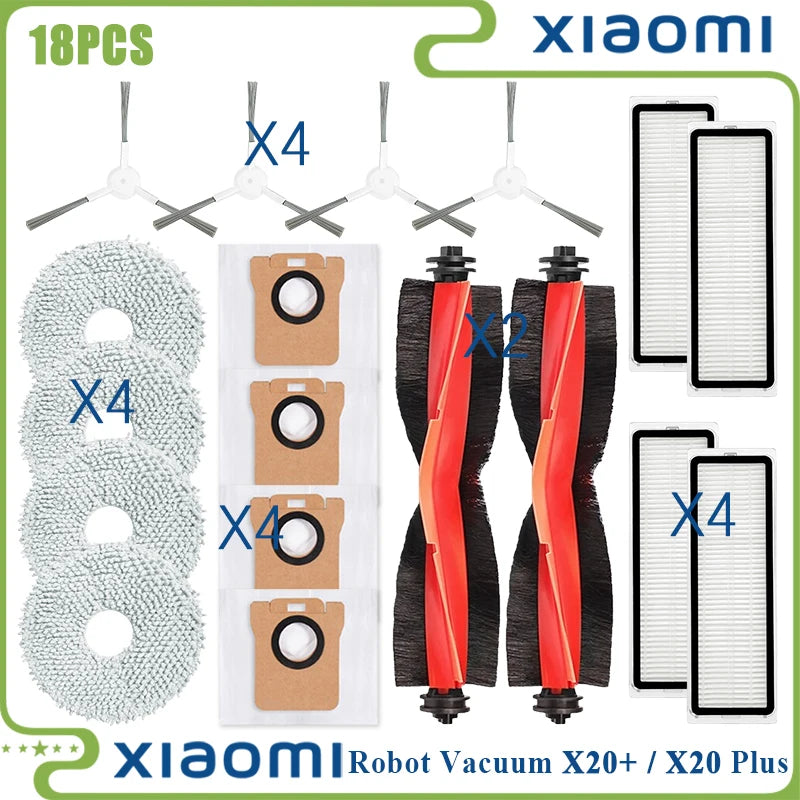 For Xiaomi Robot Vacuum X20 Plus / X20+ Replacement Parts Accessories Main Side Brush Hepa Filter Mop Cloth Dust Bag