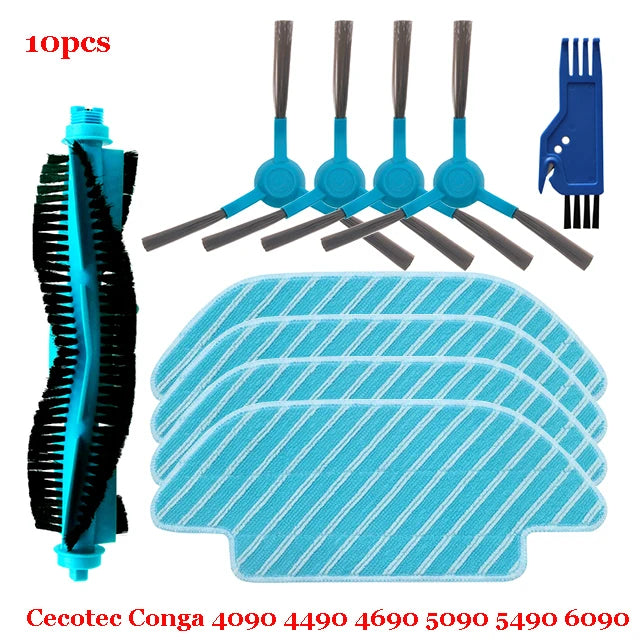 For Cecotec Conga 4090 4490 4690 5090 5490 6090 Robot Vacuum Cleaner Side / Soft Roller Brush Mop Cloth Rags Wheel Accessories