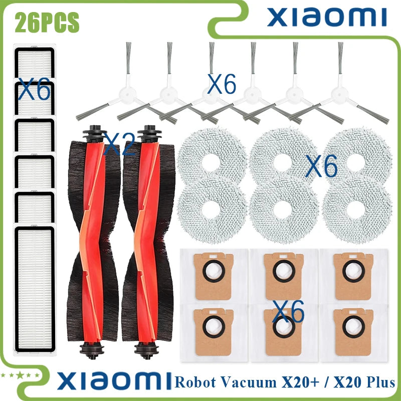 For Xiaomi Robot Vacuum X20 Plus / X20+ Replacement Parts Accessories Main Side Brush Hepa Filter Mop Cloth Dust Bag