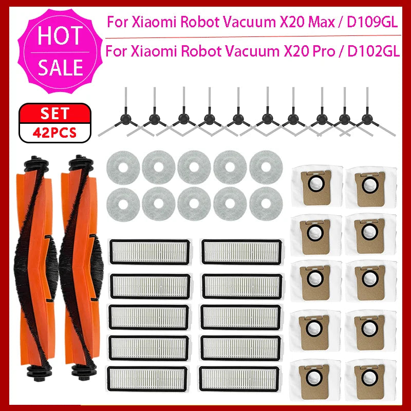 For Xiaomi Robot Vacuum X20 Pro / D102GL Parts Accessories Main Brush Side Brush Hepa Filter Mop Cloth Dust Bag Replacement