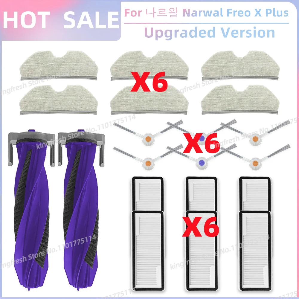 Fit For 나르왈 Narwal Freo X Plus Robot Vacuum Parts Main Roller Side Brush Hepa Filter Mop Pad Dust Bag Replacement Accessories