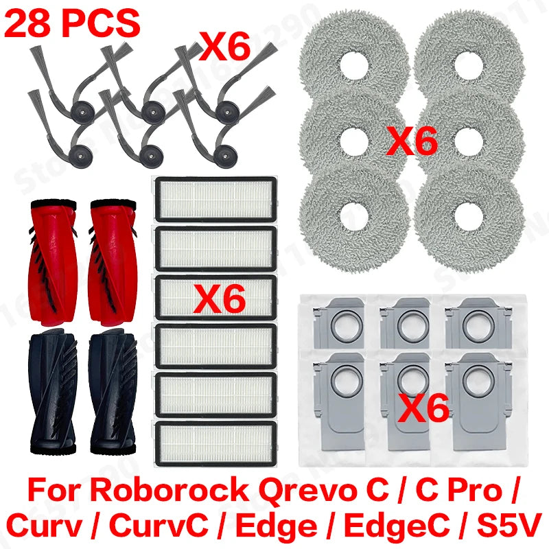 Roborock Qrevo C/C Pro/Curv/CurvC/Edge/EdgeC/S5V Compatible Main Side Brush Mop Cloth Dust Bag & Filter Set