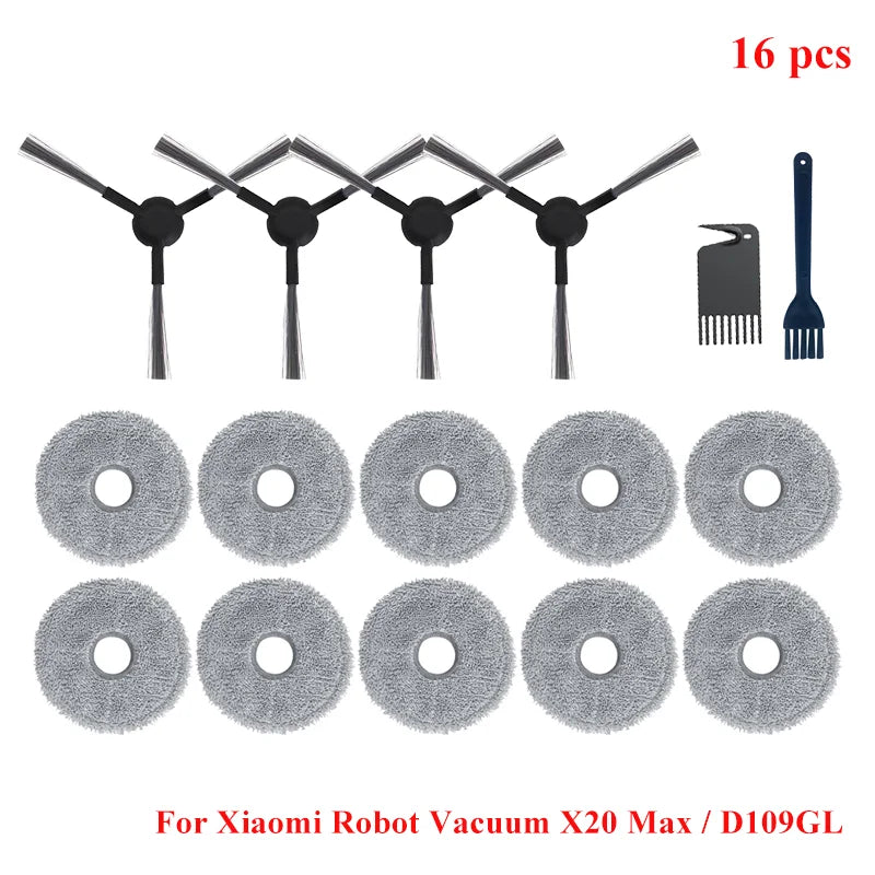 For Xiaomi Robot Vacuum X20 Max / D109GL Parts Main Brush Side Brush Hepa Filter Mop Cloth Dust Bag Replacement Accessories