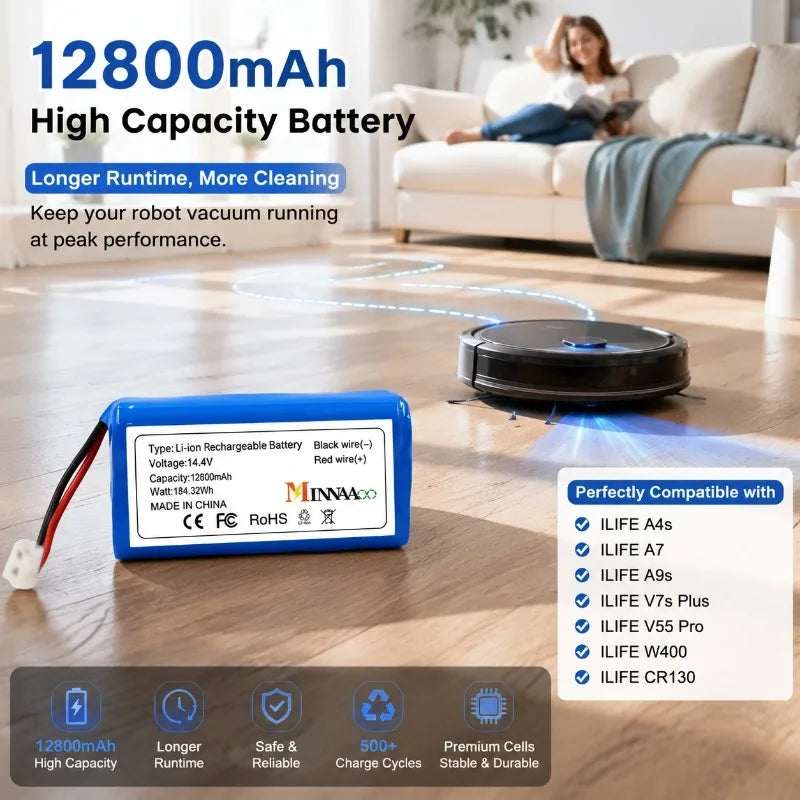 MINNAAOO 12800mAh 14.8V High Capacity Li-ion Battery For HUT