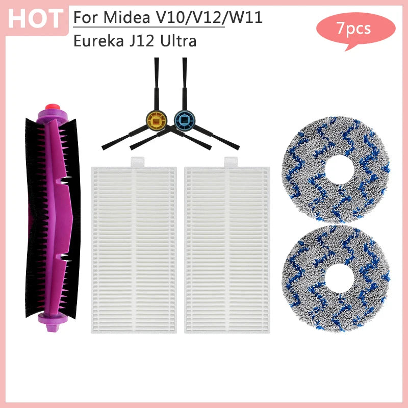 For Midea V10 V12 W11 Robot Vacuum Cleaner Eureka J12 Ultra Main Side Brush Hepa Filter Dust Bag Rag Accessories Parts