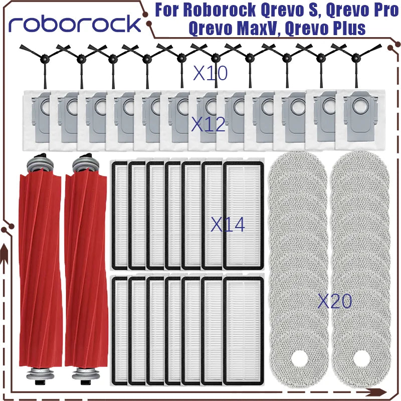 Roborock Qrevo S Qrevo Pro Qrevo MaxV Qrevo Plus Vacuum Parts - Main Roller Side Brush Filter Mop Pad Cloth Dust Bag