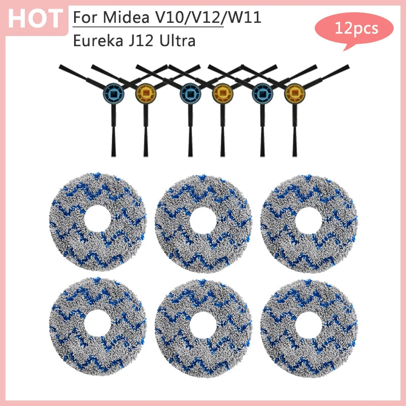 For Midea V10 V12 W11 Robot Vacuum Cleaner Eureka J12 Ultra Main Side Brush Hepa Filter Dust Bag Rag Accessories Parts