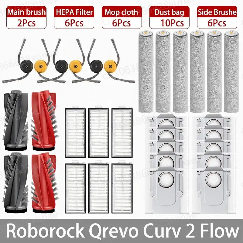Roborock Qrevo Curv 2 Flow/Qrevo Curv 2 Flow Robot Vacuum Accessorie Main Side Brushe Mop Cloth HEPA Filter Dust Bag Spare Parts