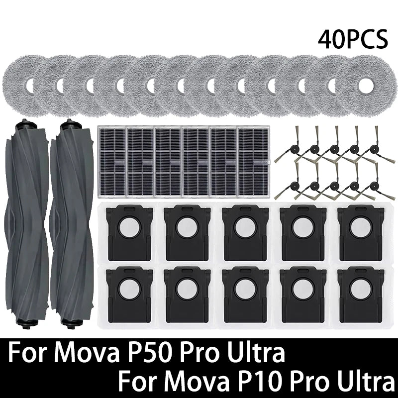 For Mova P50 Pro Ultra / Mova P10 Pro Ultra Robot Vacuum Spare Parts Main Side Brush Hepa Filter Mop Cloth Dust Bag Accessories