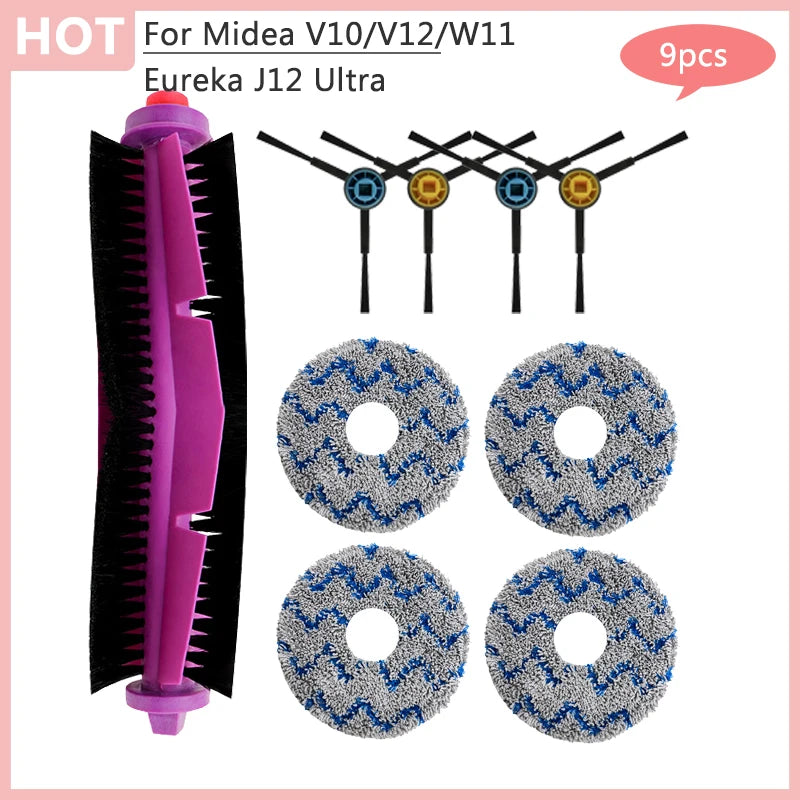For Midea V10 V12 W11 Robot Vacuum Cleaner Eureka J12 Ultra Main Side Brush Hepa Filter Dust Bag Rag Accessories Parts