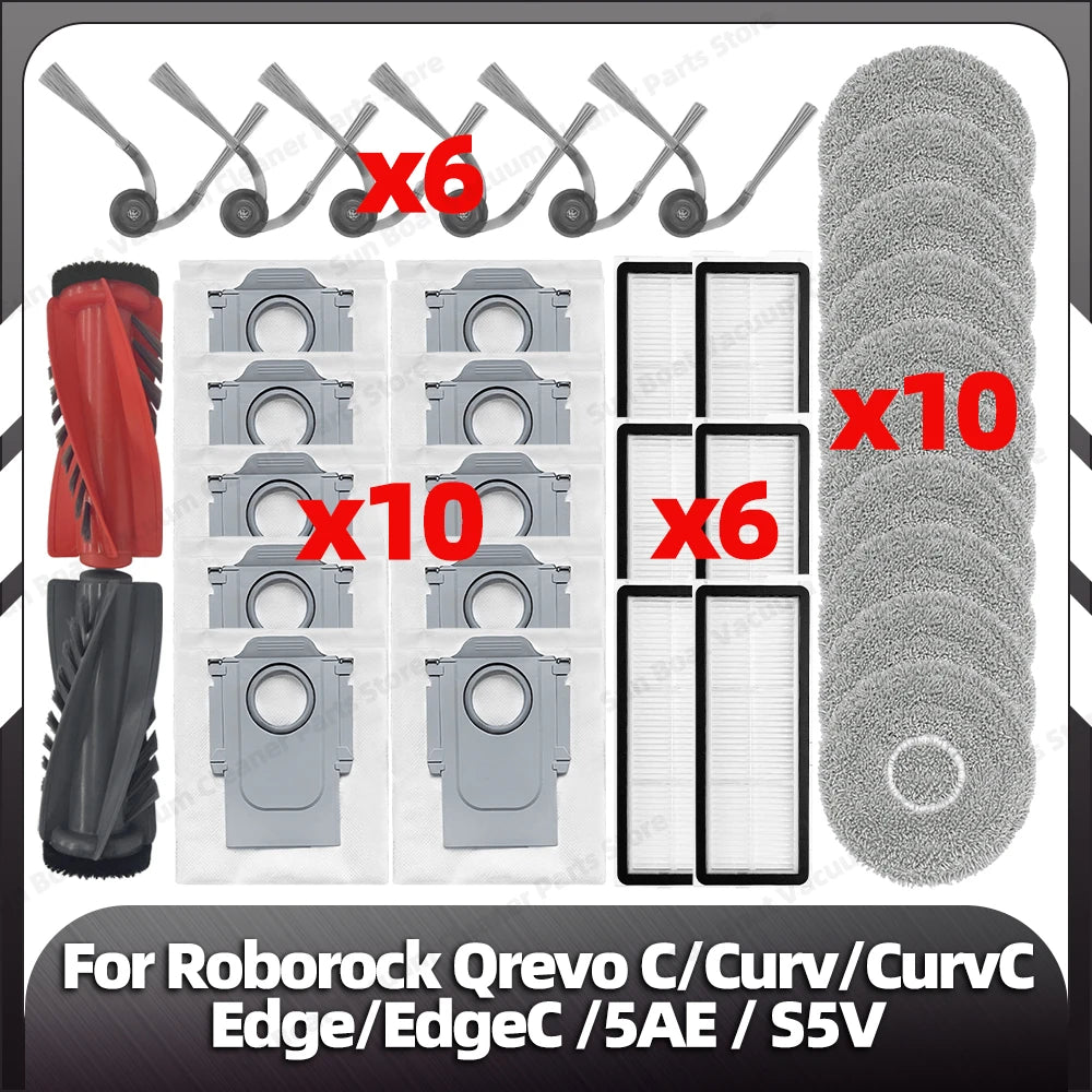 Fit for Roborock Qrevo C/QrevoC Pro/Curv/CurvC/Edge/EdgeC/5AE/S5V/S5X/5AI/5XC Main Side Brush HEPA Filter Mop Pad Dust Bag Parts