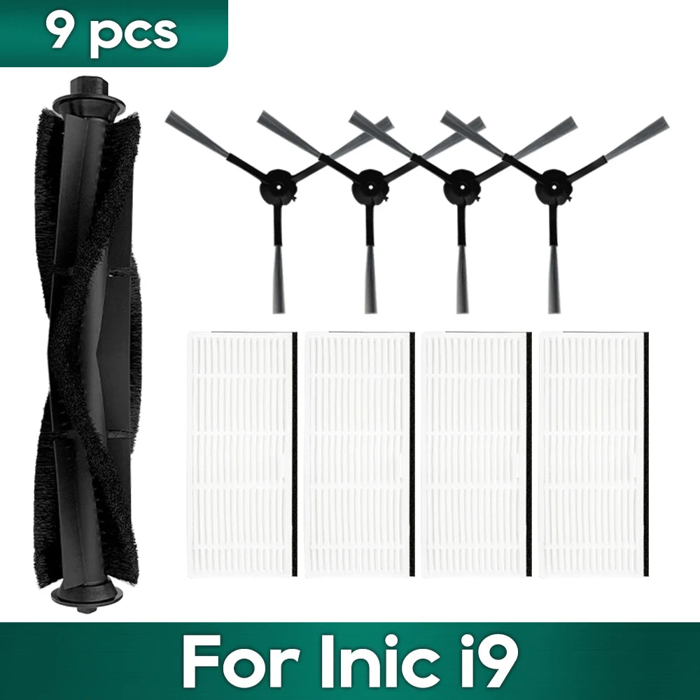 Compatible For Inic i9 아이닉 i9 Robot Vacuums Replacement Spare Parts Kit Accessories Main Side Brush Hepa Filter Mop Cloth Wipe