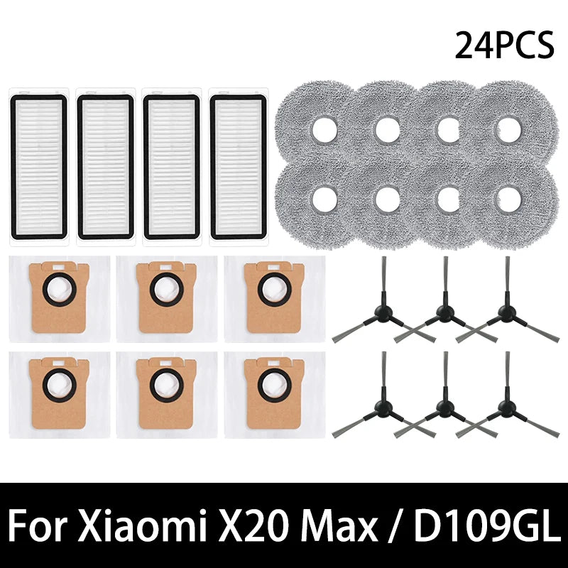 For Xiaomi X20 Max / D109GL Robot Vacuum Parts Main Brush Side Brush Hepa Filter Mop Cloth Dust Bag Replacement Accessories