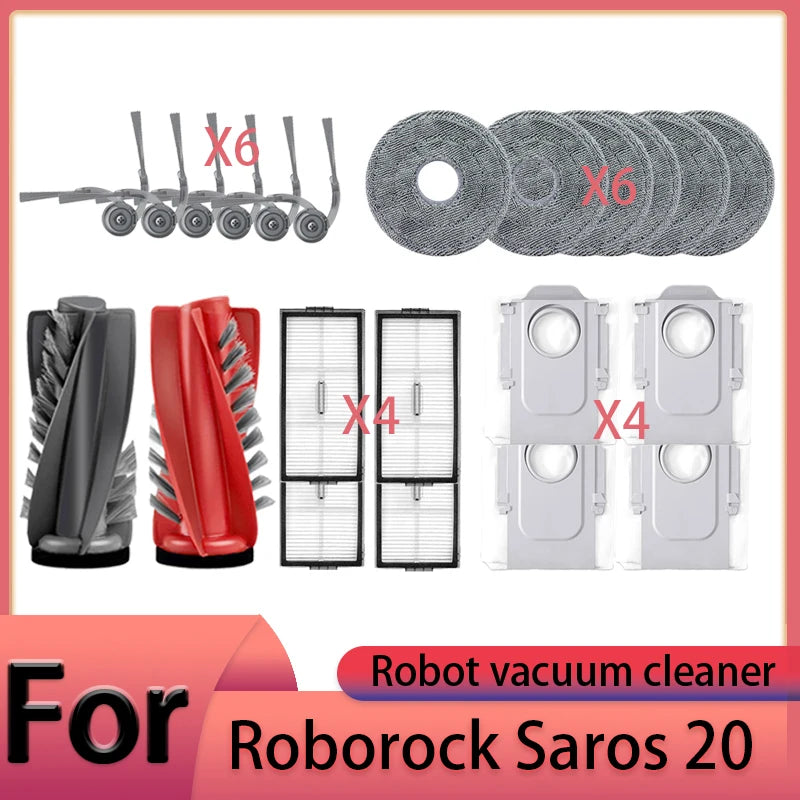 Roborock Saros 20 Robot Vacuum Cleaner Accessories Main Brush Side Brush HEPA Filter Mop Cloths Dust Bag Spare Parts
