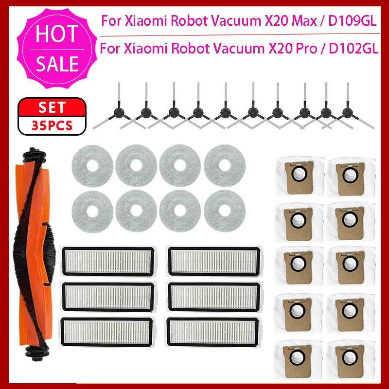 For Xiaomi Robot Vacuum X20 Pro / D102GL Parts Accessories Main Brush Side Brush Hepa Filter Mop Cloth Dust Bag Replacement