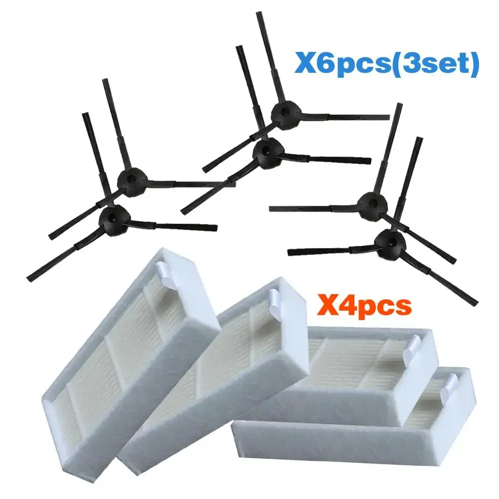 6Pcs Side Brush+4Pcs Filter Hepa for Ariete Briciola 2711 2712 2713 2717 ROBOT HOFER Cleaner Parts Accessories