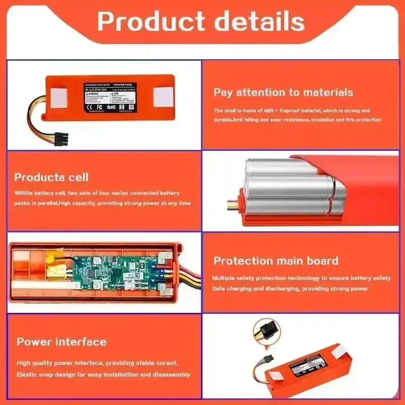 14.4V BRR-2P4S-5200S Robotic Vacuum Cleaner Battery For Xiao