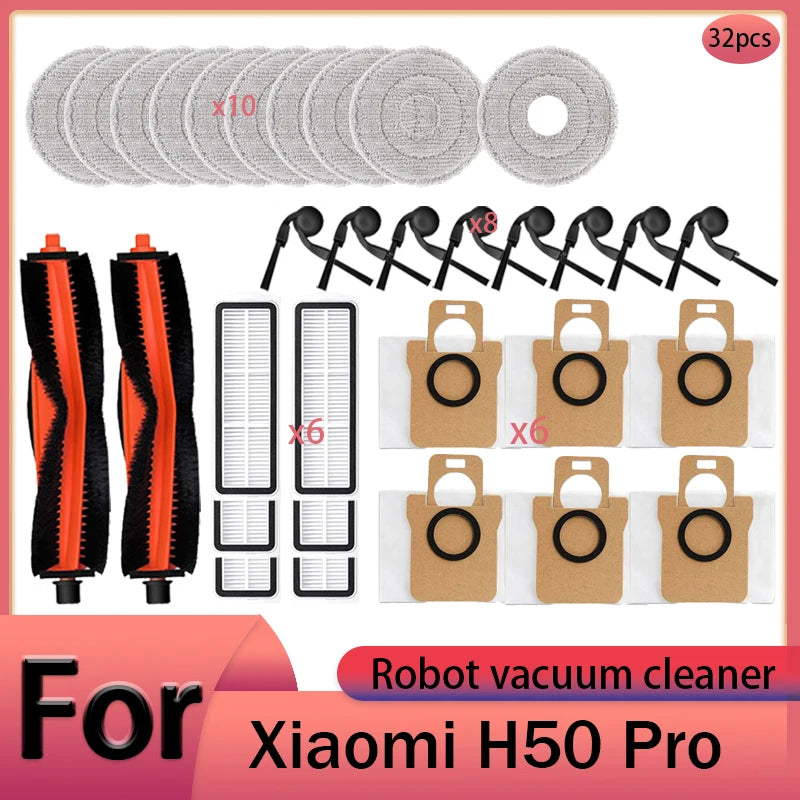 For Xiaomi H50 Pro Robot Vacuum Cleaner Accessories Main Brush Side Brush HEPA Filter Mop Cloths Dust Bag Spare Parts