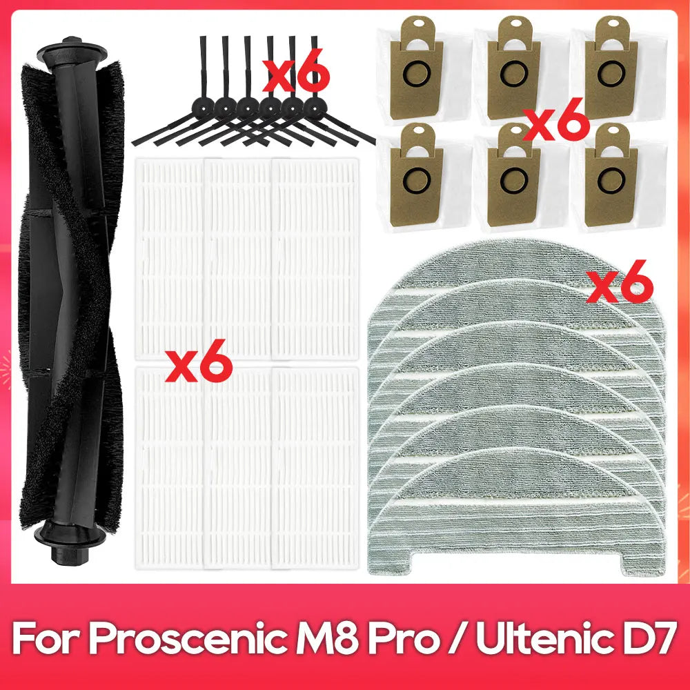 Fit For ( Proscenic M8 Pro / Ultenic D7 ) Part Accessories Main Side Brush Hepa Filter Mop Dust Bag Robot Vacuum Cleaner Kit