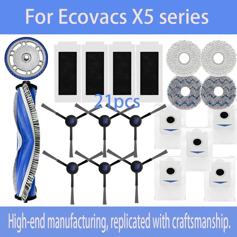 For Ecovacs DEEBOT X5 OMNI/X5 PRO OMNI Robot Vacuum Consumables Include Main Side Brushes Dust Bags Mop Pads Roller Brushes
