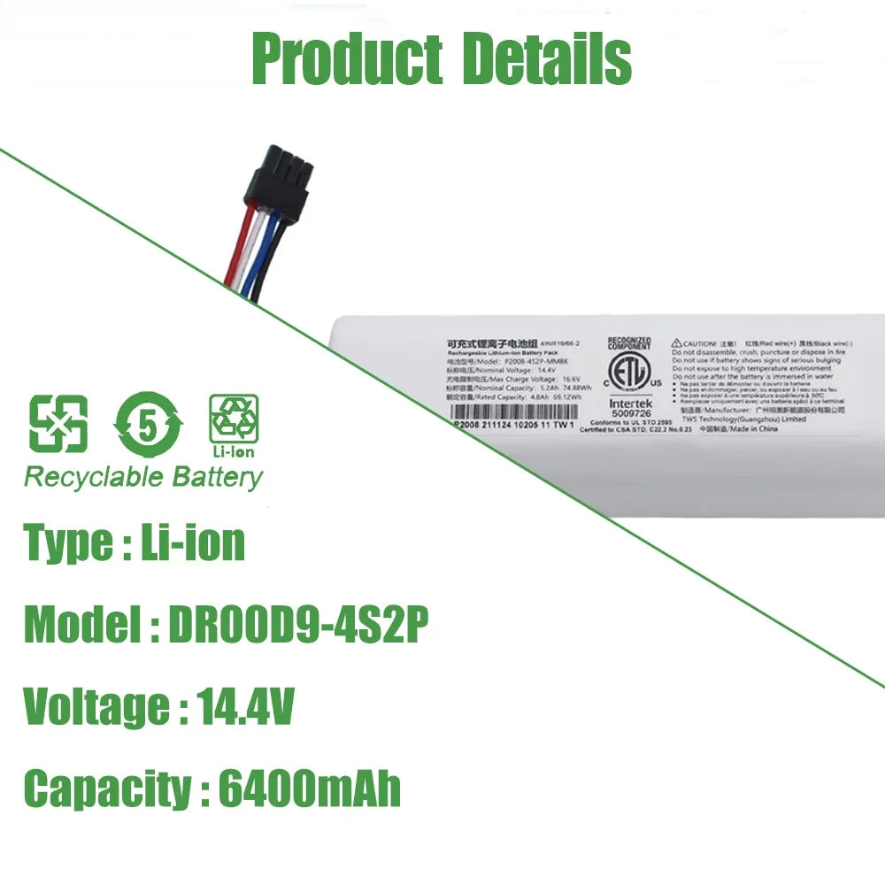P2008-4S2P-MMBK Battery for Dreame D9 Max F9 Z10 L10 Pro L10