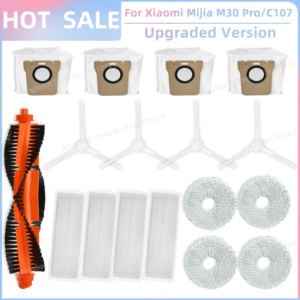 Fit For Xiaomi Mijia M30 Pro /C107 Robot Vacuum Parts Roller Side Brush Cover Hepa Filter Mop Cloth Bracket Dust Bag Accessories