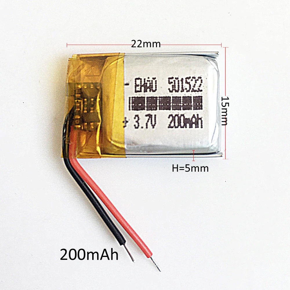 501522 Lipo Battery 3.7V 200mAh Rechargeable Small Battery F