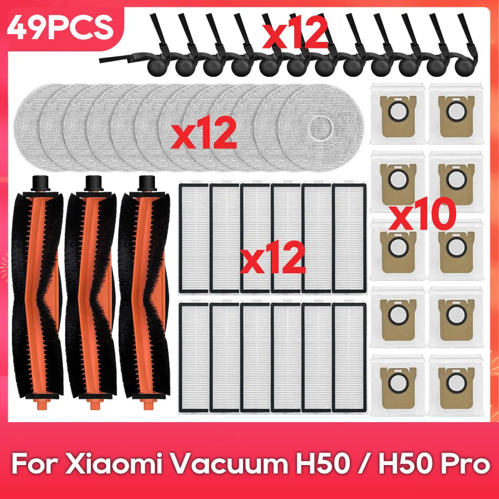 Compatible with ( Xiaomi Robot Vacuum H50 / H50 Pro ) Main Side Brush Filter Mop Dust Bag Parts Accessories Replacement
