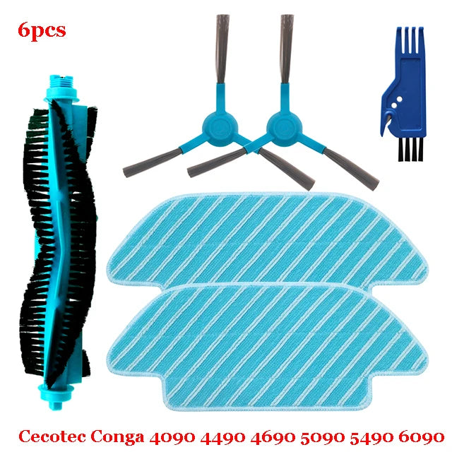 For Cecotec Conga 4090 4490 4690 5090 5490 6090 Robot Vacuum Cleaner Side / Soft Roller Brush Mop Cloth Rags Wheel Accessories
