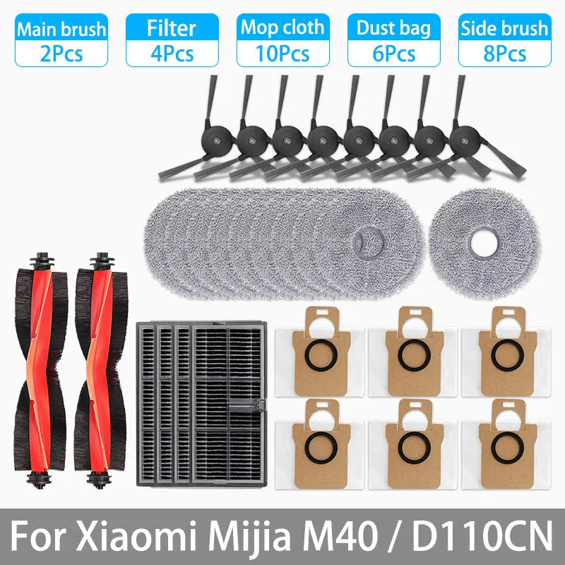 For XIAOMI MIJIA M40 D110CN OMNI Infinite Robot Replacement Parts Main Side Brush Hepa Filter Mop Cloth Dust Bag Accessories