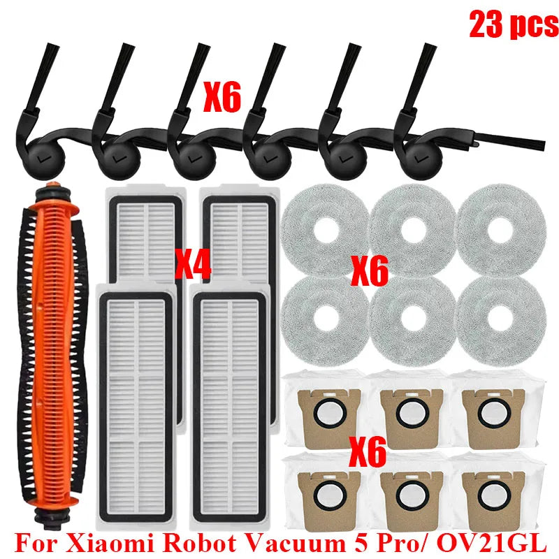 Fit For Xiaomi Robot Vacuum 5 Pro/ OV21GL Robot Vacuum Cleaner Main Side Brush Hepa Filter Mop Cloths Dust Bag Replacement Parts