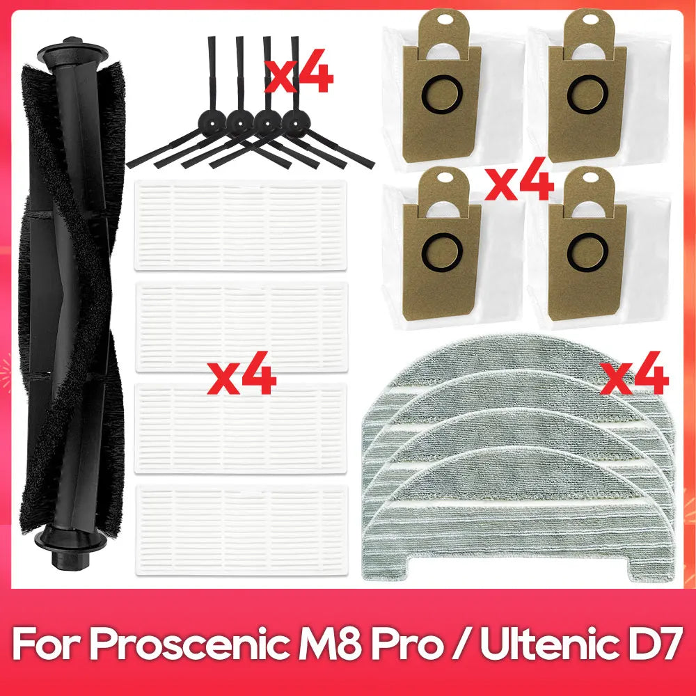Fit For ( Proscenic M8 Pro / Ultenic D7 ) Part Accessories Main Side Brush Hepa Filter Mop Dust Bag Robot Vacuum Cleaner Kit