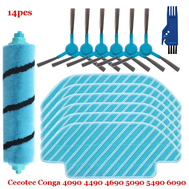 For Cecotec Conga 4090 4490 4690 5090 5490 6090 Robot Vacuum Cleaner Side / Soft Roller Brush Mop Cloth Rags Wheel Accessories