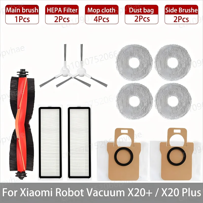 For Xiaomi Robot Vacuum X20+ / X20 Plus Parts Accessories Main Brush Side Brush Hepa Filter Mop Cloth Dust Bag Replacement Spare