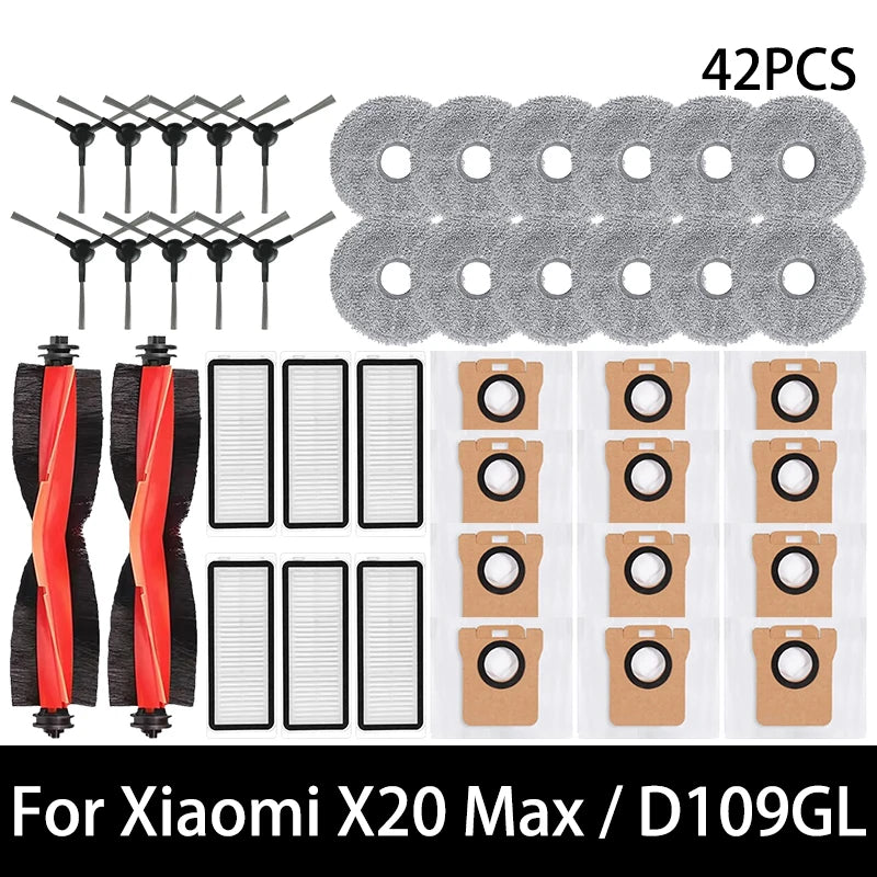 For Xiaomi X20 Max / D109GL Robot Vacuum Parts Main Brush Side Brush Hepa Filter Mop Cloth Dust Bag Replacement Accessories