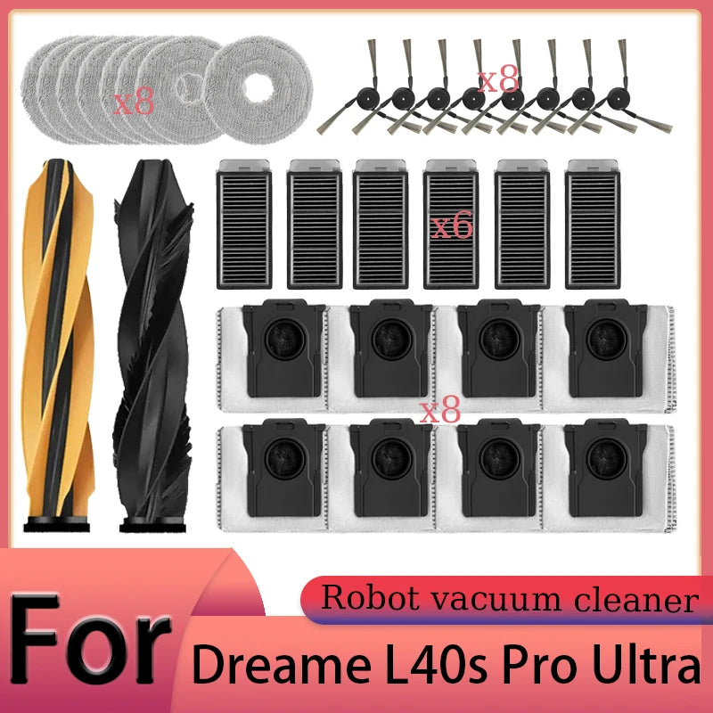 Dreame L40s Pro Ultra Robot Vacuum Cleaner Accessories Main Brush Side Brush HEPA Filter Mop Cloths Dust Bag Spare Parts