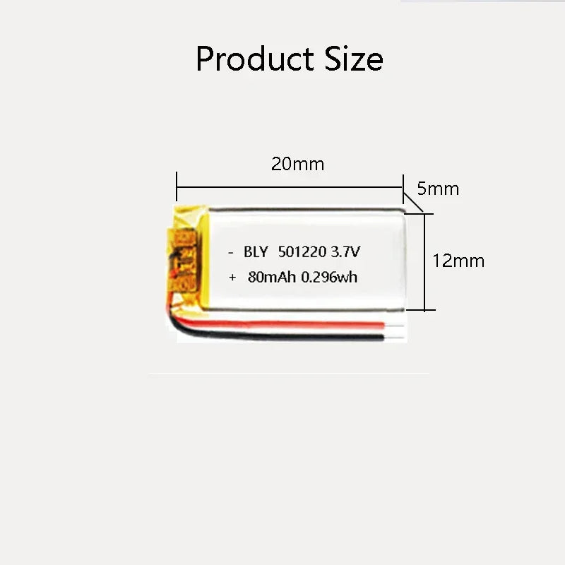 3.7V 80mAh 501220 Polymer Lithium Rechargeable Battery for H