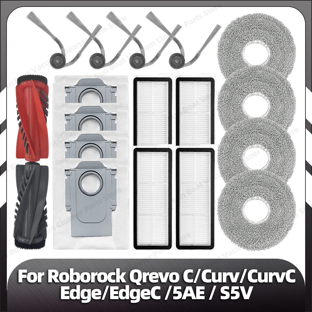 Fit for Roborock Qrevo C/QrevoC Pro/Curv/CurvC/Edge/EdgeC/5AE/S5V/S5X/5AI/5XC Main Side Brush HEPA Filter Mop Pad Dust Bag Parts