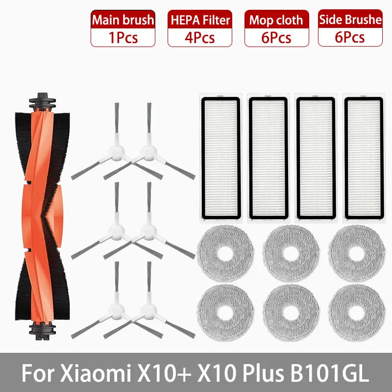 For Xiaomi Robot Vacuum X10+ / X10 Plus Parts Accessories Main Brush Side Brush Hepa Filter Mop Cloth Dust Bag Replacement Spare