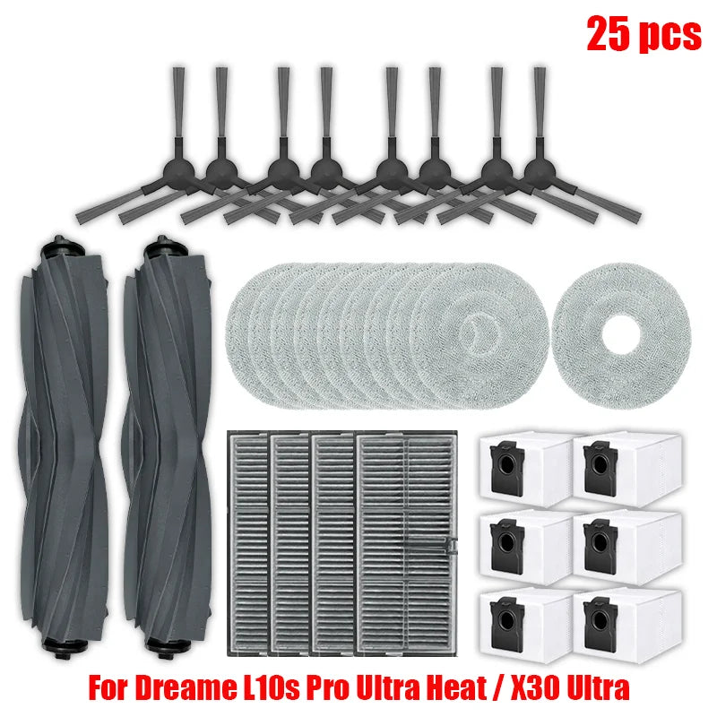 Dreame L10s Pro Ultra Heat / X30 Ultra Robot Vacuum Cleaner Parts Main Side Brush Mop Cloth Hepa Filter Dust Bag Accessories