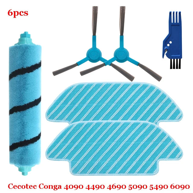 For Cecotec Conga 4090 4490 4690 5090 5490 6090 Robot Vacuum Cleaner Side / Soft Roller Brush Mop Cloth Rags Wheel Accessories